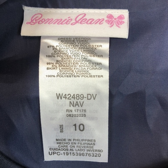 Bonnie Jean Dark Navy Blue Cutout Print Tie Front Pleated Formal Dress - Picture 7 of 13